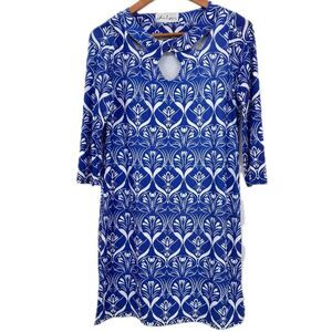 Ava Lynn‎ USA Periwinkle and White Floral 3/4 Sleeve Dress Women's Size Medium